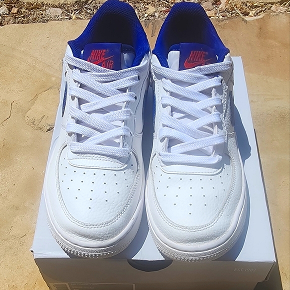 Nike Air Force 1 - Royal Blue Swoosh White Sneakers (Size 5Y) - Picture 3 of 5